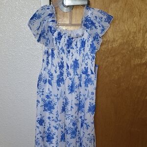 Rare Editions Blue and White Floral Kids Dress